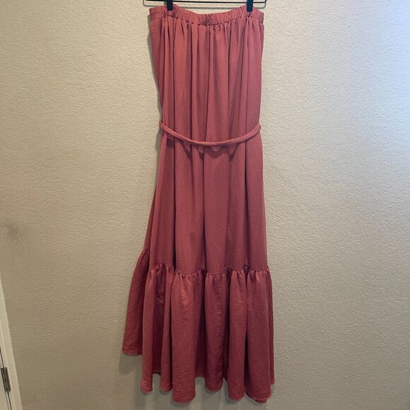 TCEC Mauve Pink Satin Strapless Tied Belt Maxi Dress Small - Picture 5 of 5